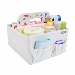 Foldable Baby Diaper Caddy Organizer - Nursery Storage Bin for Diapers,Wipes,Toys - Portable Car Storage Basket - Perfect Baby Shower Gift,(white and cartoon)